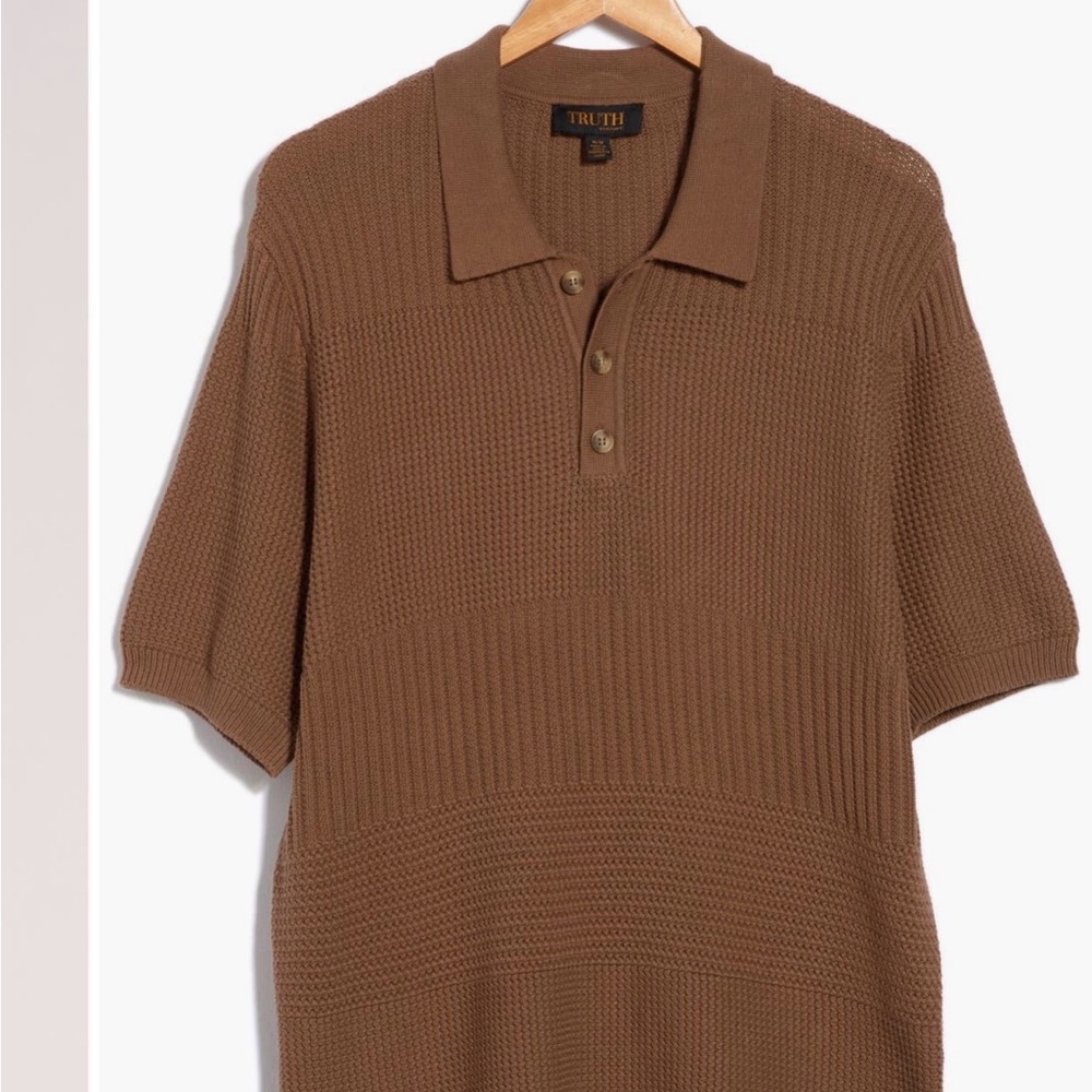NWOT Truth Mixed Stitch Cotton Knit Polo Sweater - Picture 5 of 5